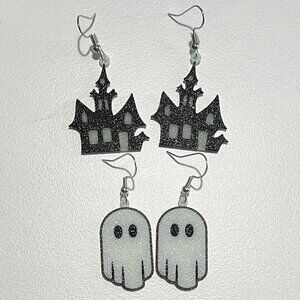 Set of 2 Glow In The Dark Halloween Earrings-Ghost Earrings-New!